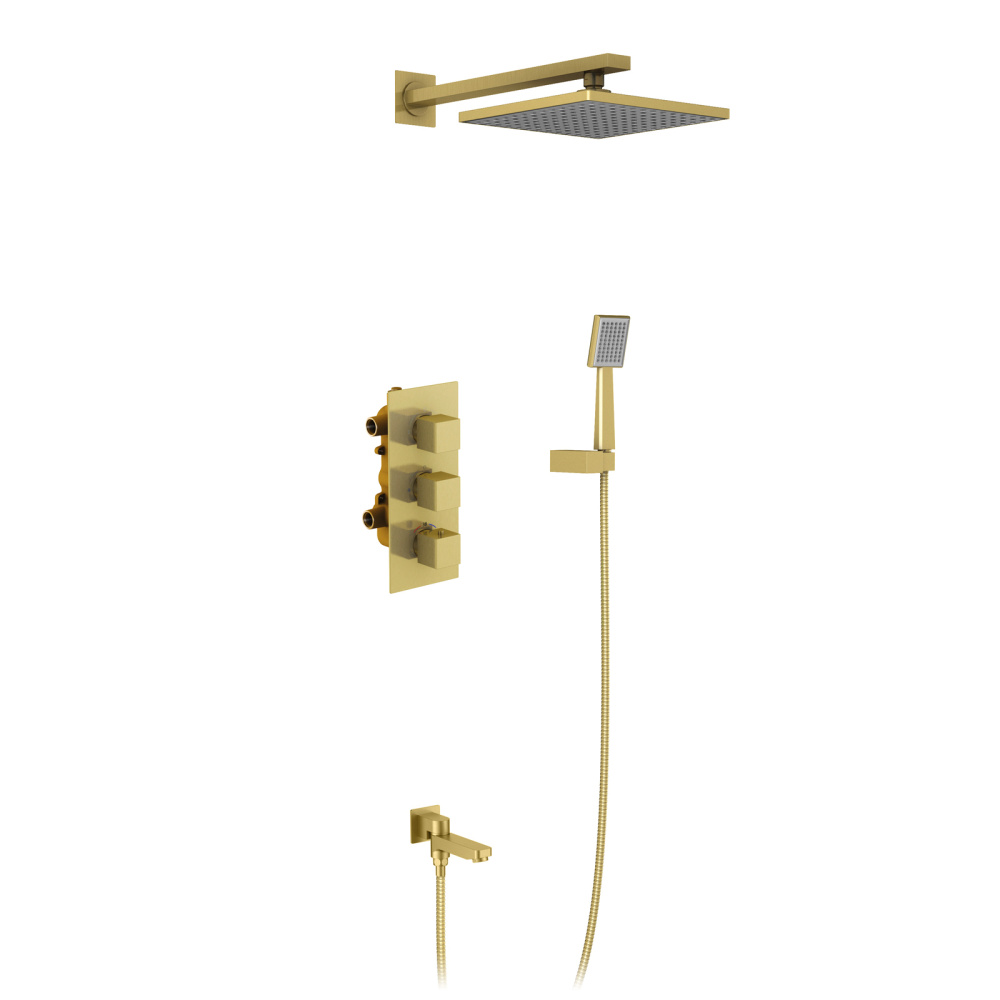 Фото Душевая система встроенная с термостатом Timo Tetra-thermo SX-0199/17SM золото матовое