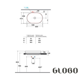Раковина для ванной комнаты Globo T-Edge (B6O61.BI*0) белый, глянцевый