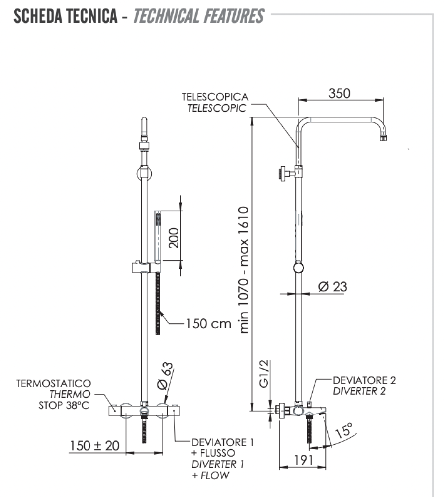 Фото Душевая система термостатическая с изливом Remer Elegance EQ34A7MMSSOF