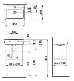 Мини-раковина Laufen Pro 8.1195.1.000.104.1 45*34 см
