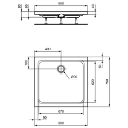 Душевой поддон 80X75X7 см Ideal Standard HOTLINE K277101
