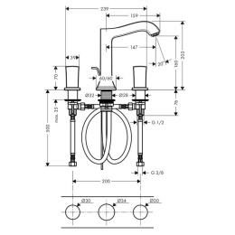 Смеситель для раковины на 3 отверстия 31305000 Hansgrohe Metropol Classic (хром)