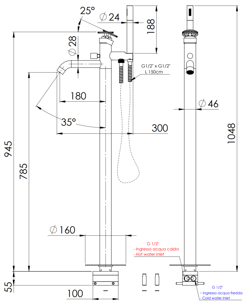 Фото Смеситель для ванны Remer Chrono CH08DO, золото глянцевое