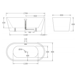 Акриловая ванна 170x80 BelBagno (BB71-1700-NERO), округлая