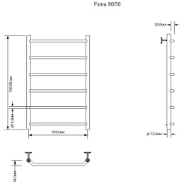 Полотенцесушитель водяной Aquanet Fiona 800x500, хром