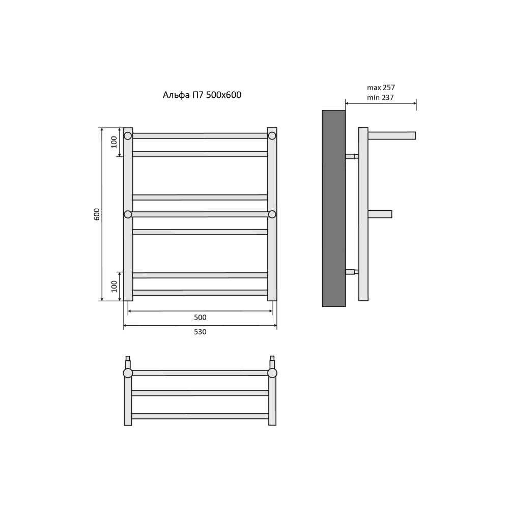 Полотенцесушитель водяной Aquatek Альфа (AQ RRP0760BL), цвет черный