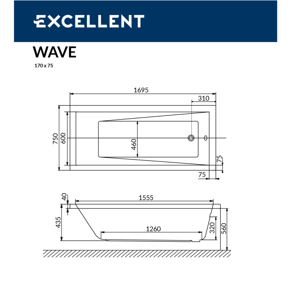 Акриловая ванна 170x75 Excellent (WAEX.WAV170.75WH), прямоугольная