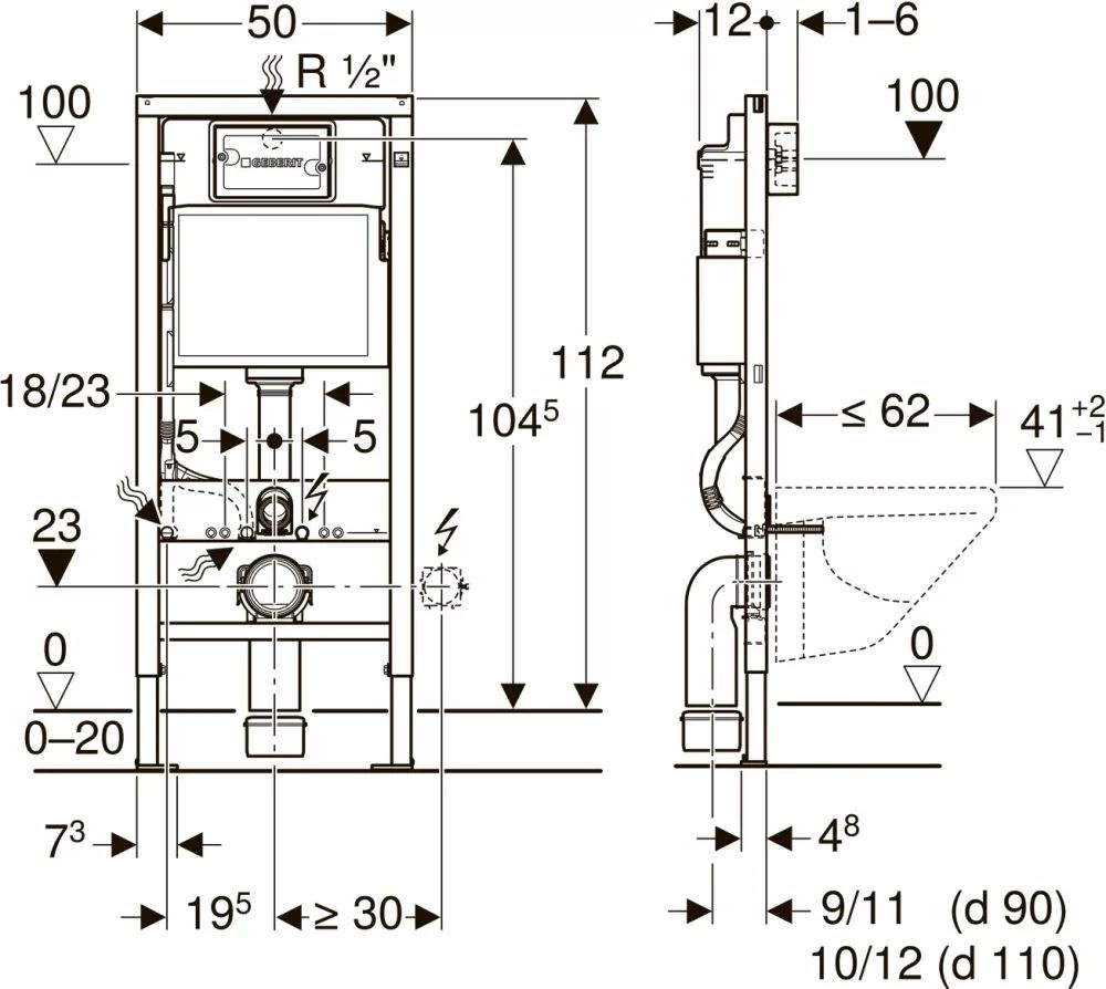 Инсталляция Geberit с безободковым унитазом Gustavsberg Hygienic Flush 5G84HR01, сиденье микролифт
