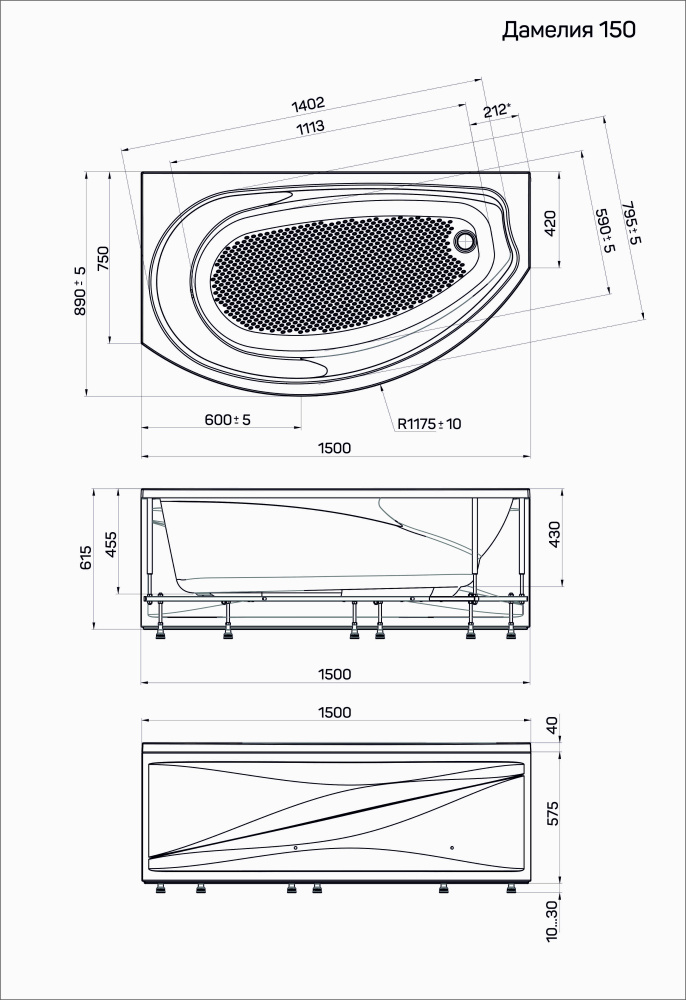 Акриловая ванна 150x90 Poseidon (01ним1590п)
