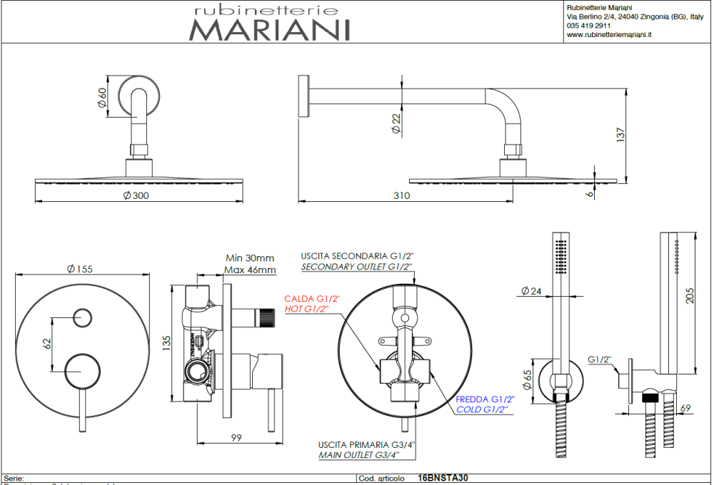 Фото Душевая система Mariani Next B1416BNSTB30, черный матовый