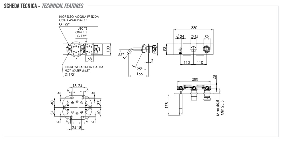 Фото Смеситель для ванны Remer Element ET54D3BG, золото брашированное