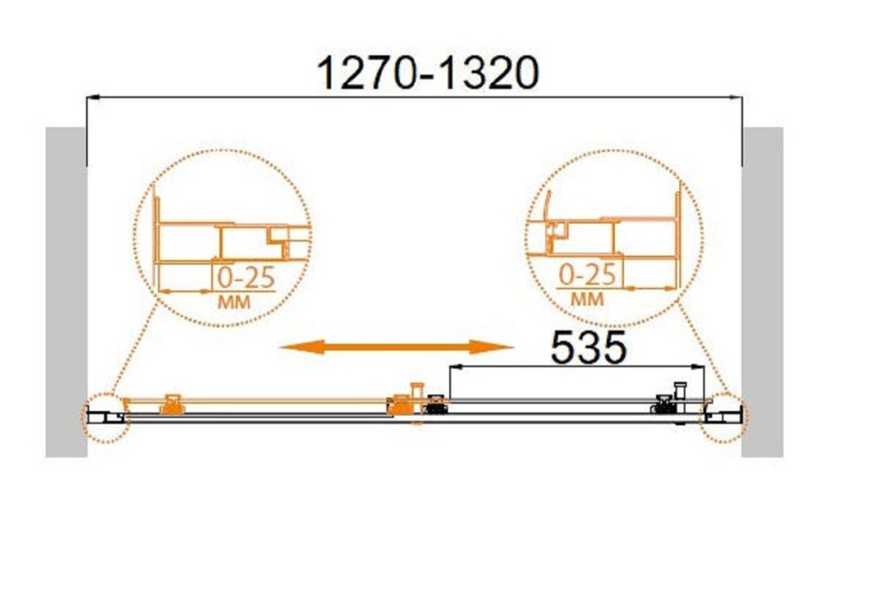 Фото Душевая дверь в нишу Cezares Molveno MOLVENO-BF-1-130-C/P-Cr-IV, 130 х 190 см, стекло прозрачное/мат