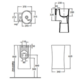 Фото Раковина Azzurra Nativo LALS035370N0BI/(NAT200/0bi)*0 подвесная, без отверстия под смеситель