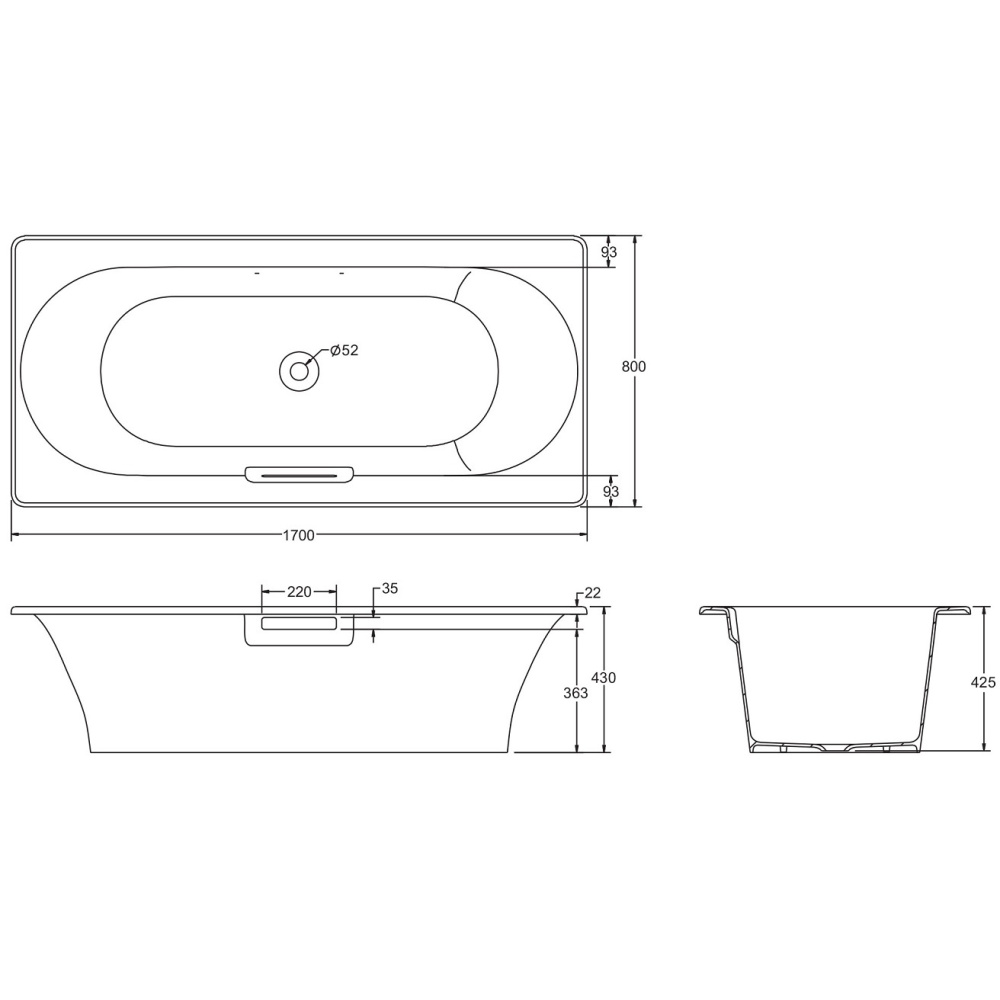Ванна чугунная Jacob Delafon Volute E6D901-0, 170 x 80 см, цвет белый