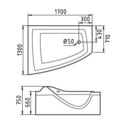 Акриловая ванна 170x130 Gemy (G9056 B L), прямоугольная-асимметричная