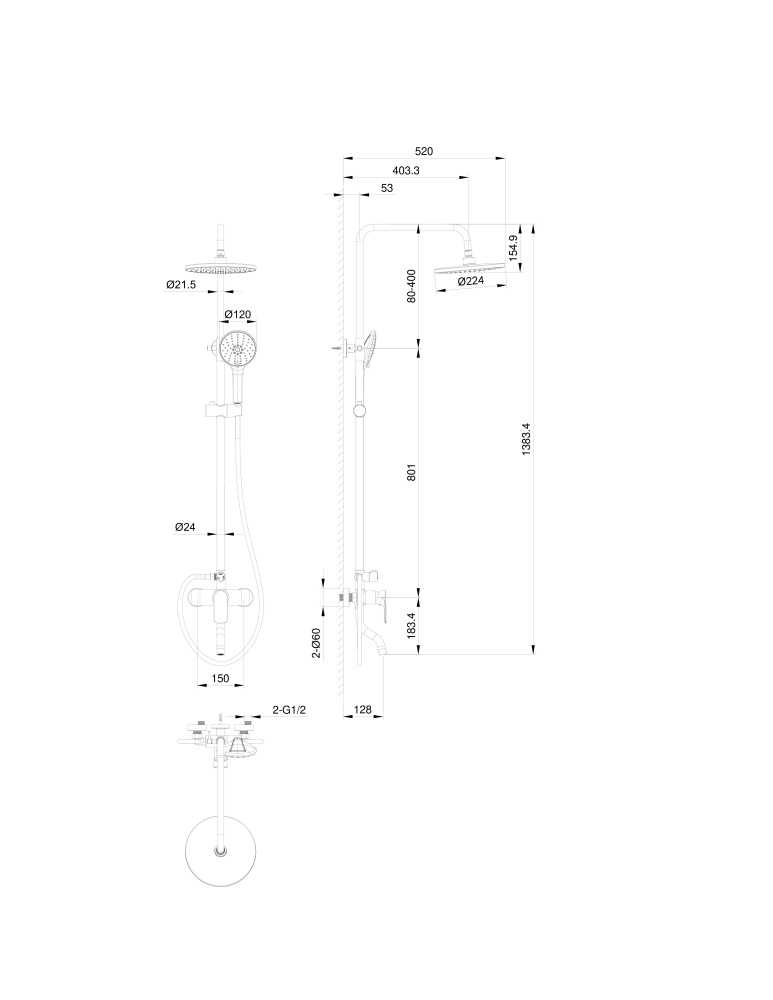 Душевая система Wonzon&Woghand (WW-AE3354-CR) Хром