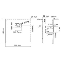 Душевой поддон WasserKRAFT Leine 35T03, квадратная, 90 х 90 х 2.6 см