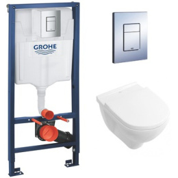 Фото Инсталляция Grohe с безободковым унитазом Villeroy&Boch O.novo 5660 HR01, сиденье микролифт, комплек
