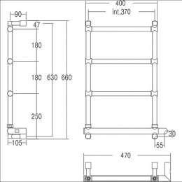 Полотенцесушитель электрический Margaroli Sole 542 BOX 5423704CRNB, высота 66 см, ширина 47 см, хром