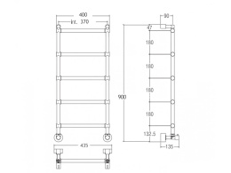Фото Полотенцесушитель водяной Margaroli Sole 442-5 4423705GOB, высота 90 см, ширина 43.5 см, старая брон