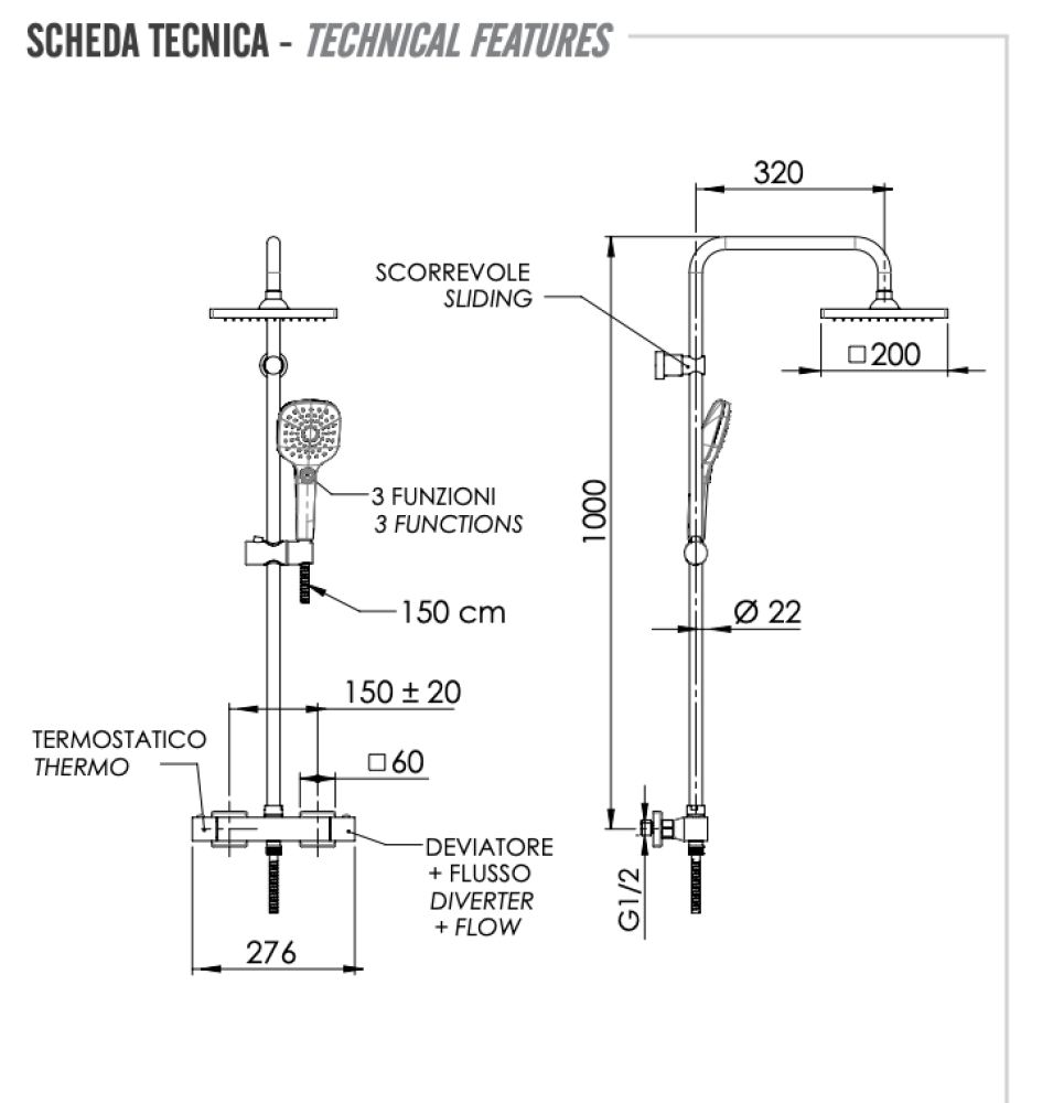 Фото Душевая система термостатическая Remer Absolute ST32X8CPSD25