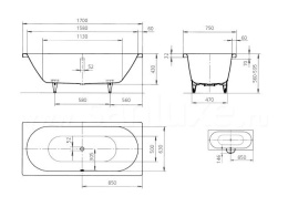 Ванна Kaldewei Classic Duo мод 107, 170 х 75 х 43 см, easy-clean + anti-slip