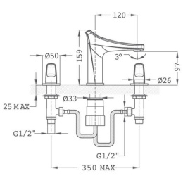 TEKA Sense 914310200  Смеситель для умывальника на 3 отверстия, хром