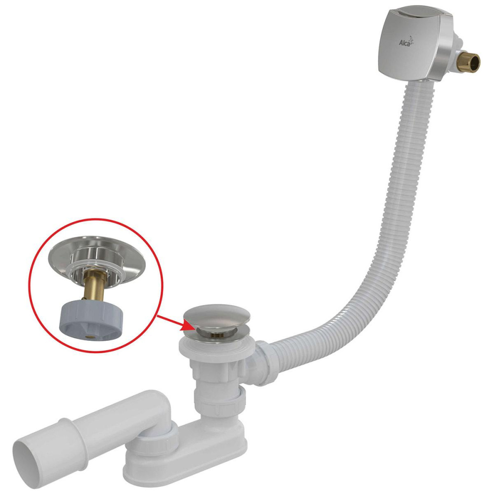 Фото Alcaplast Сифон для ванны CLICK/CLACK с напуском воды через перелив, хром, A508CKM-120