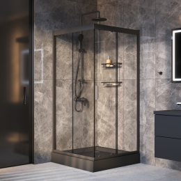 Душевой уголок Am.Pm Gem (WK90EO) с душевой системой и аксессуарами, черный