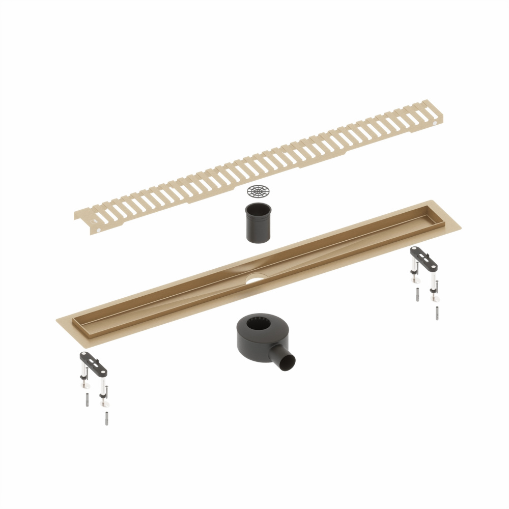 Фото Душевой лоток TIMO Drain System 900 DS230109/17 с вставкой "lines", Золото матовое