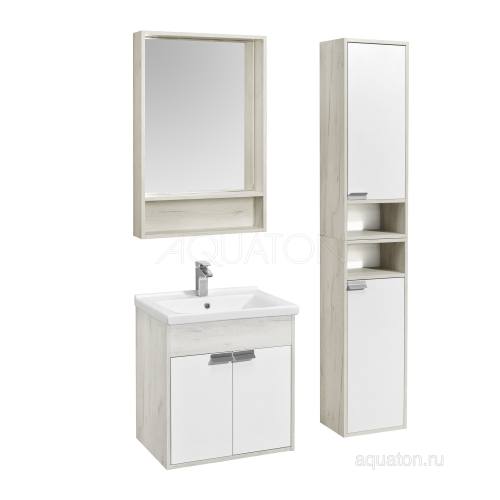 Шкаф - колонна Aquaton Флай 1-створчатый белый, дуб крафт правый 1A237903FAX1R