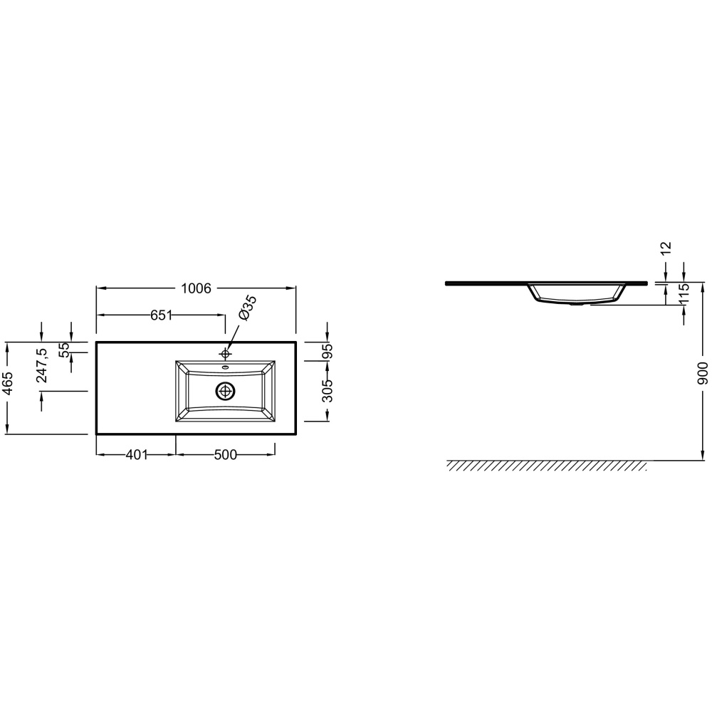 Раковина стеклянная Jacob Delafon Vox EB2102-DD2, 100 х 46 см, правая, серая, глянцевая