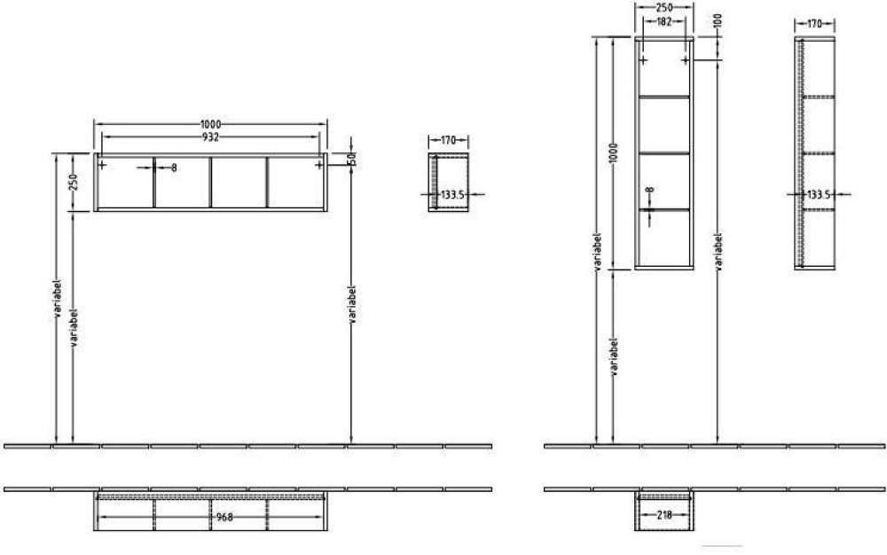 Фото Стеллаж навесной A81100NP VILLEROY&BOCH Frame to Frame, 250 x 1000 x 170 мм