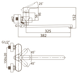 Фото Смеситель BelBagno Reno (Рено) REN-VDLM-CRM для ванны и душа c длинным изливом