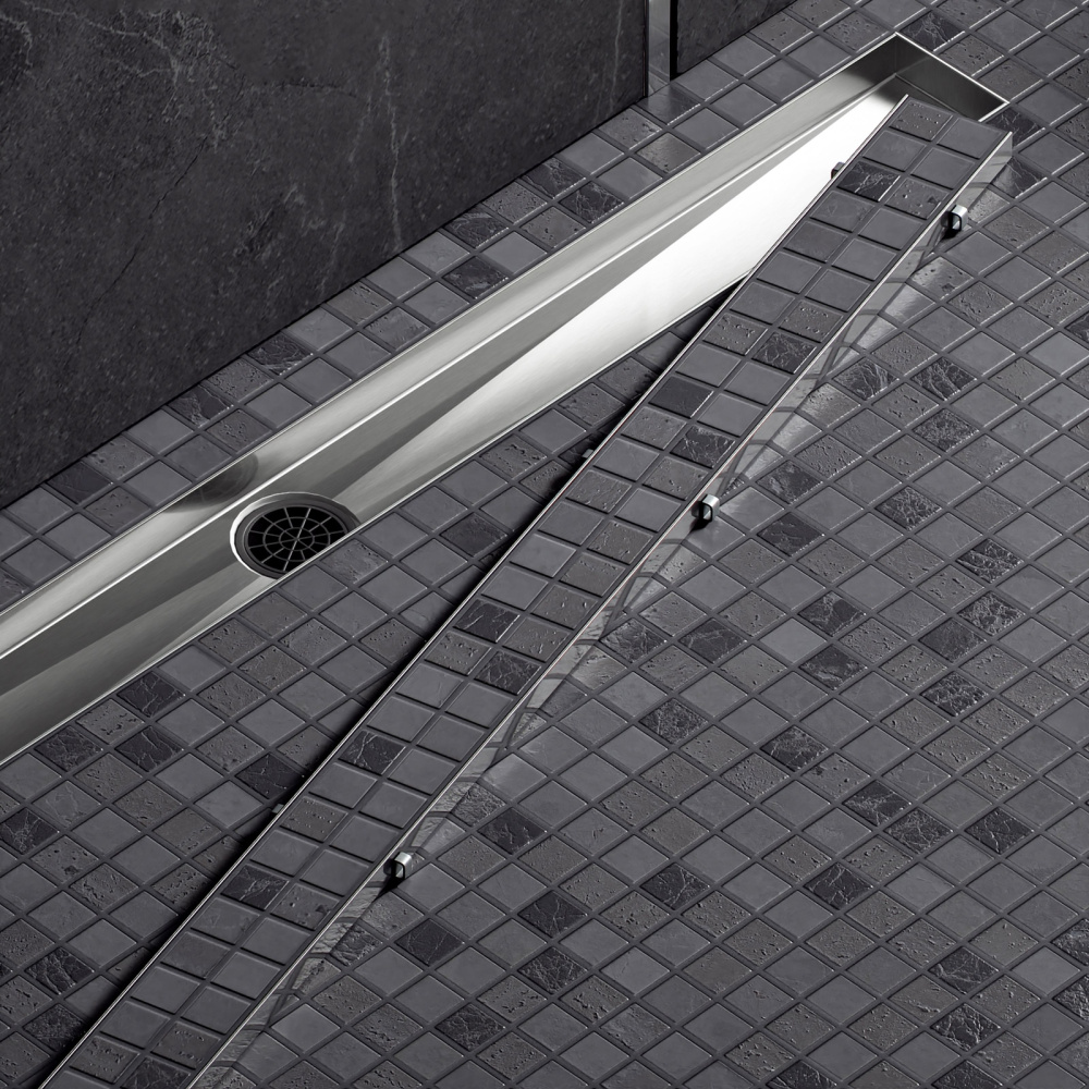 Фото Душевой лоток TIMO Drain System 800 DS230208/01 с двусторонней панелью "plate" под плитку, Сатин