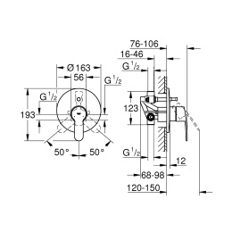 Смеситель для ванны Grohe Eurostyle Cosmopolitan 33637002 встраиваемый без излива