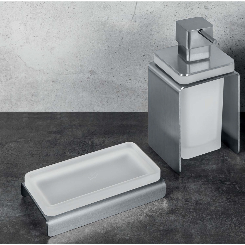 Colombo Design OVER B7040.satin/стекло - Мыльница настольная (шлифованная сталь - стекло матовое)
