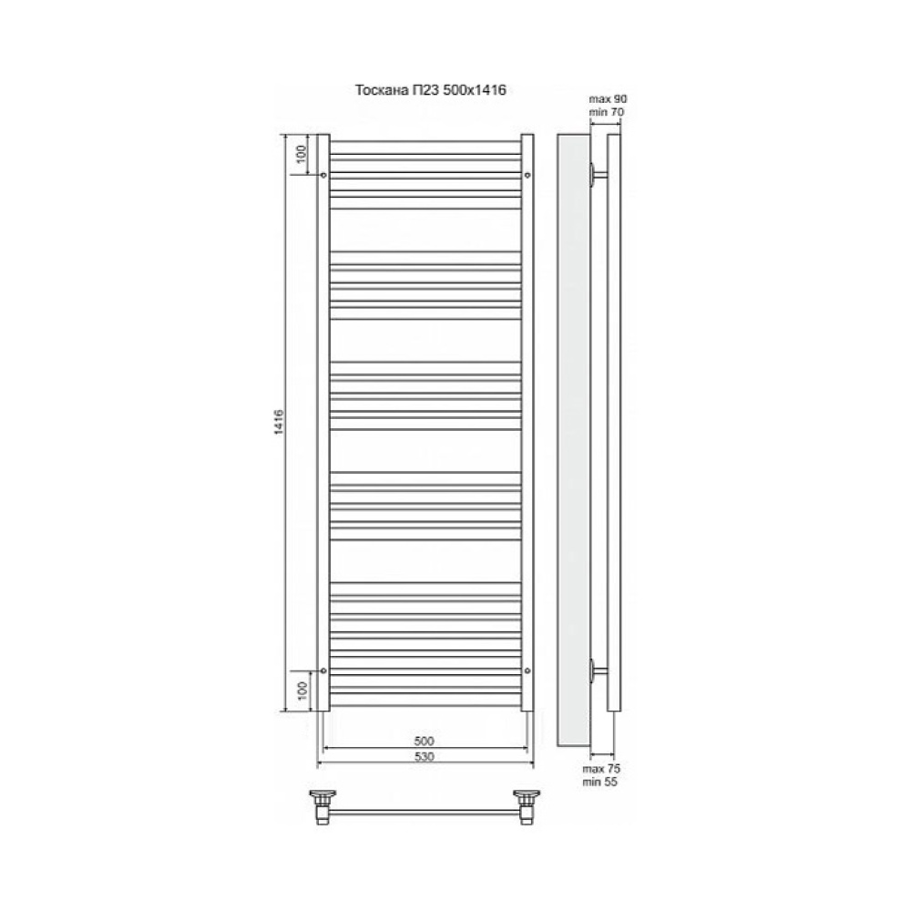 Фото Полотенцесушитель электрический Terminus 4660059921242 Тоскана П23 500x1416, ТЭН HT-1 300W, левый/пр
