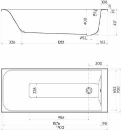 Акриловая ванна 170x70 KOLO (XWP1670000), прямоугольная