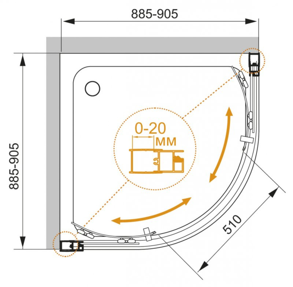 Фото Душевой уголок Cezares Momento-R-2-90-C-Cr 90 х 90 х 195 см стекло прозрачное