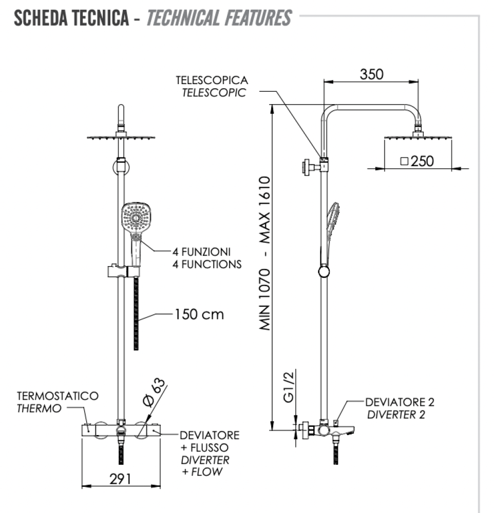 Фото Душевая система термостатическая с изливом Remer EQ34A8CPUFS25G