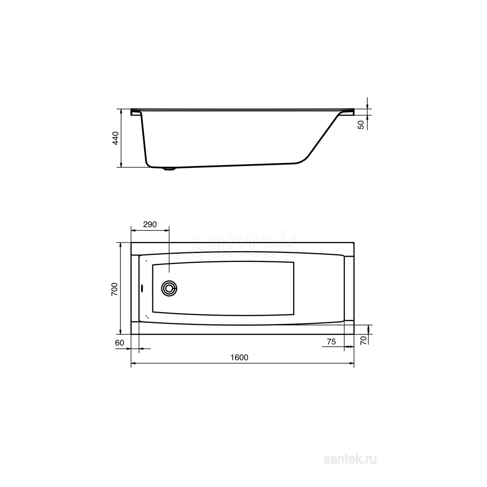 Акриловая ванна 160x70 Santek (1.WH30.2.494), прямоугольная