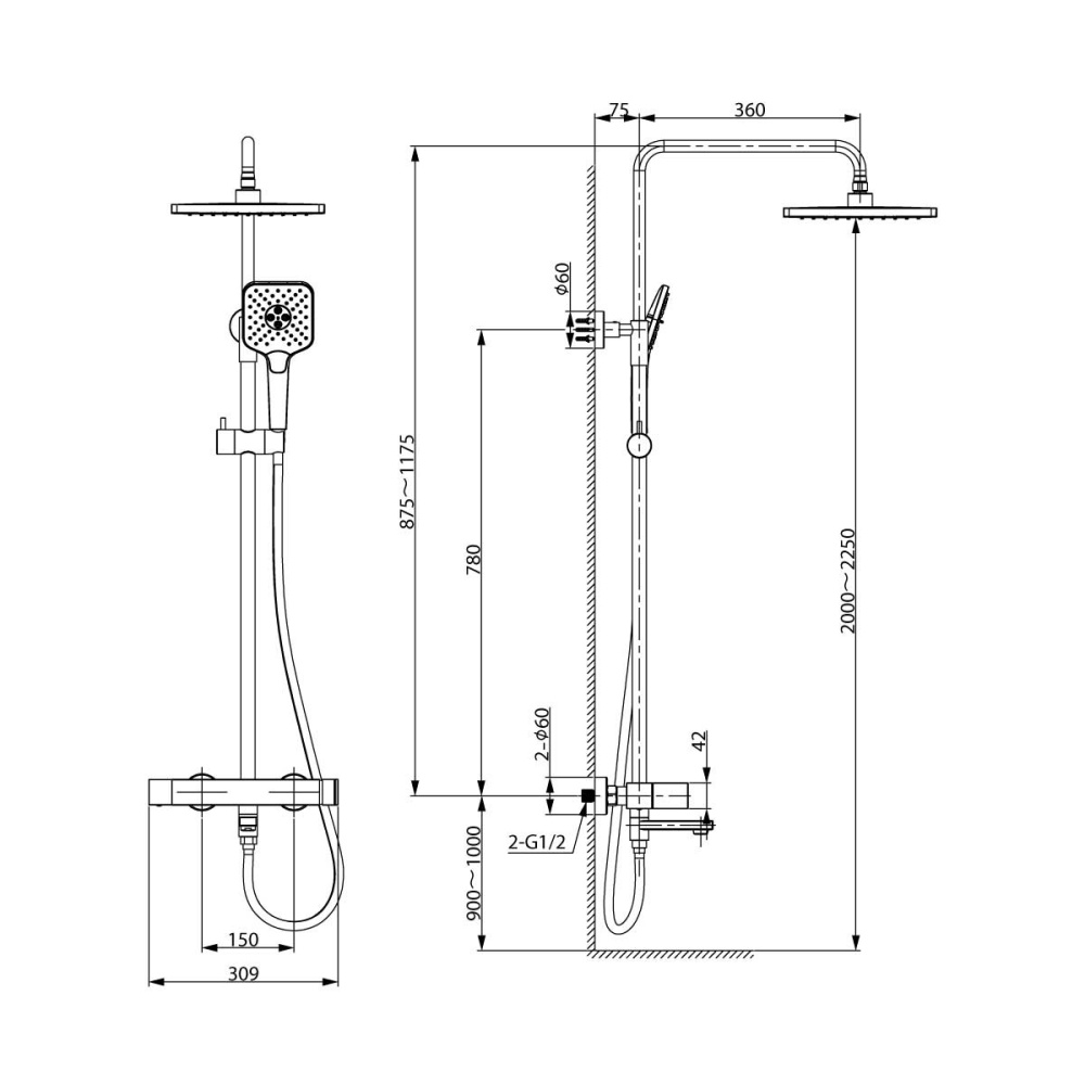 Душевая стойка Vincea Cube (VSFS-1C1GM) сталь