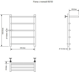 Фото Полотенцесушитель электрический Aquanet Fiona 60х50 Тэн справа, с полкой