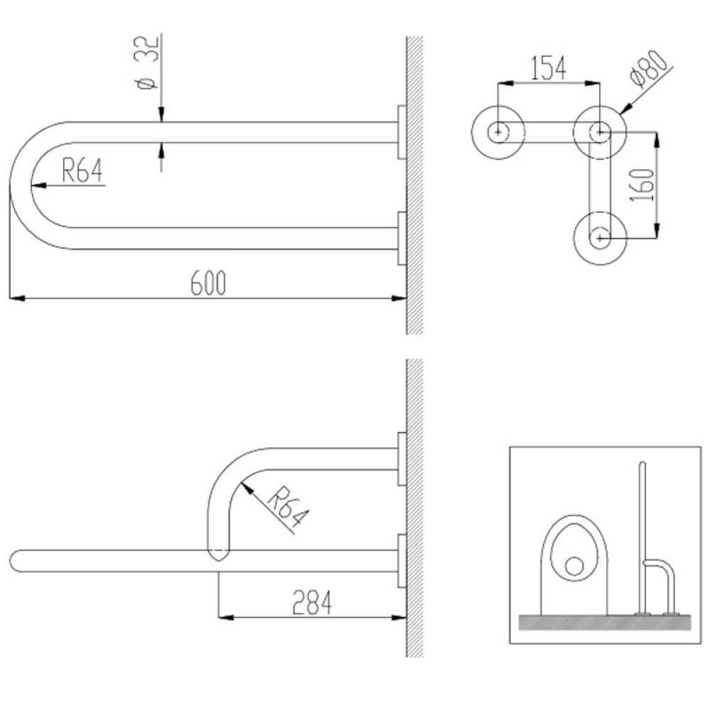 Поручень Nofer 15047.S Матовая нержавеющая сталь