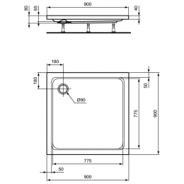 Душевой поддон 90X90X7 см Ideal Standard HOTLINE K276701