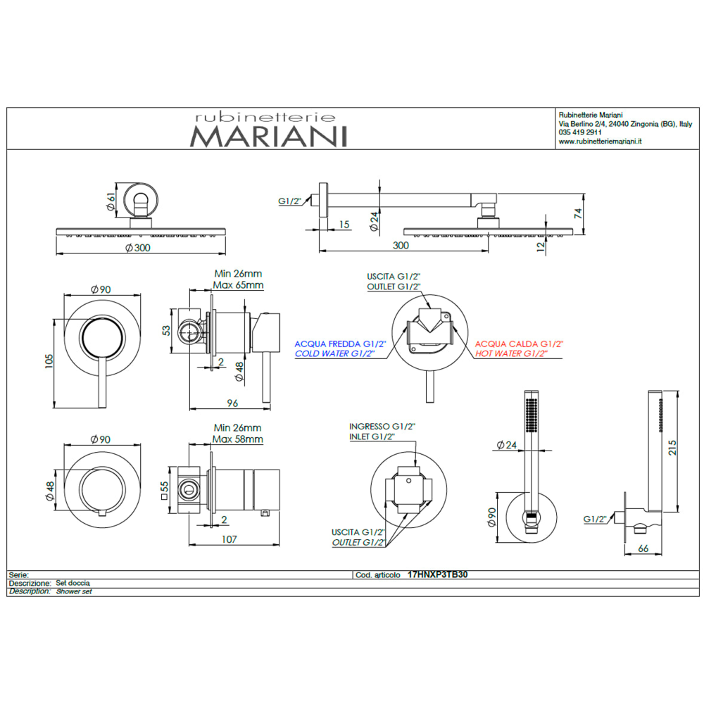 Фото Душевая система Mariani Next B2217HNXP3TB30, золото брашированное