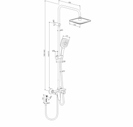 Damixa DX220920000 Apollo, душевая система со смесителем-полкой: верхний душ 230*230мм, ручной душ 1