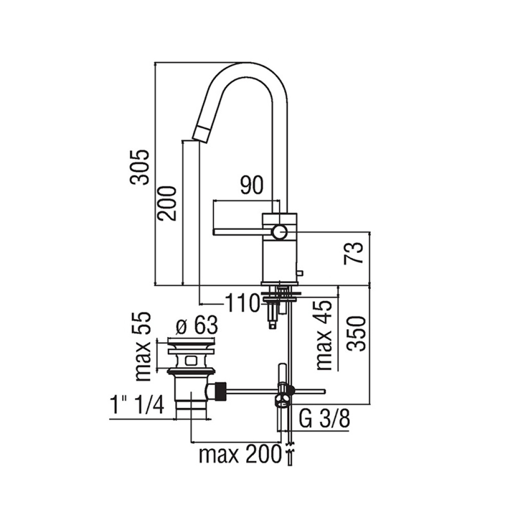 NOBILI Plus PL00128/1CR - Смеситель для раковины (хром)