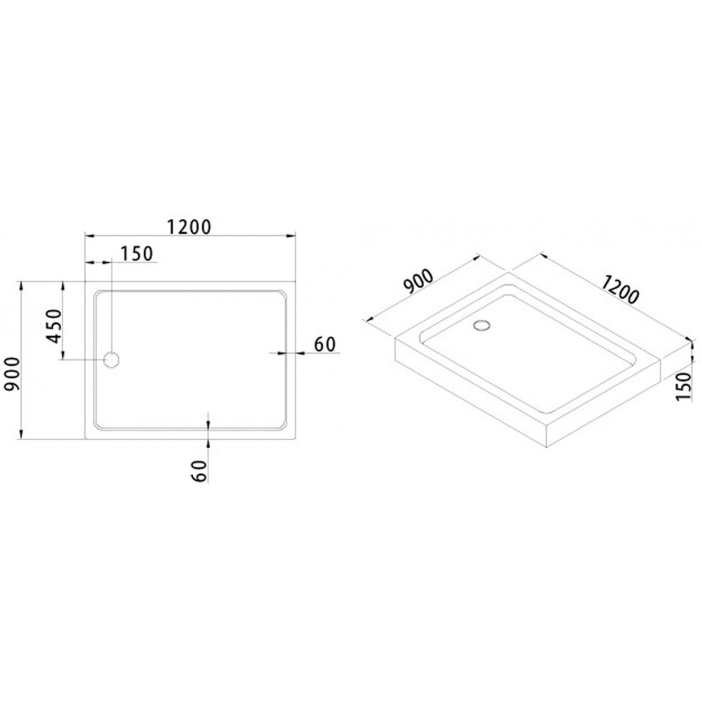 Поддон акриловый Cezares TRAY-A-AH-120/90-15-W0, без сифона